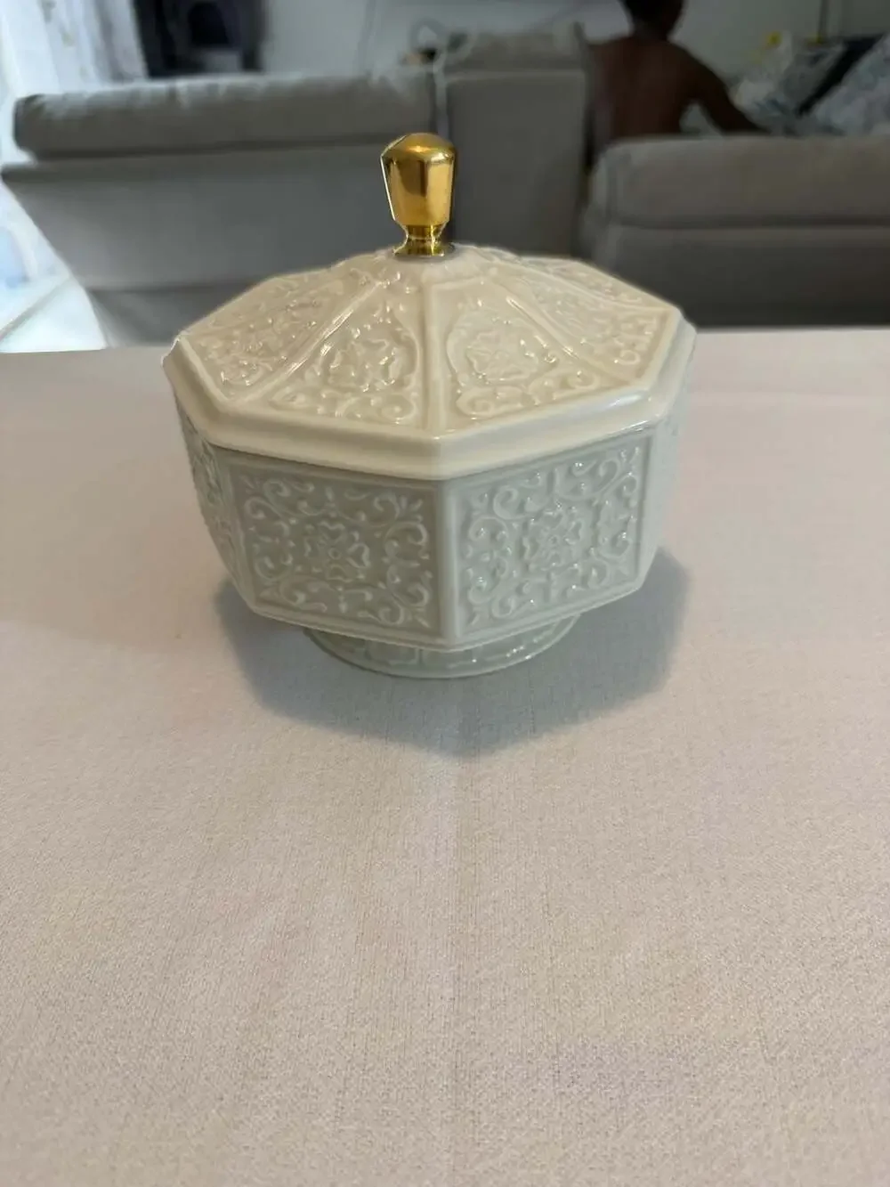 Vintage Lenox Chatham Ivory Porcelain Candy Dish with 24K Gold Trim